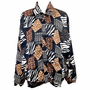 Vintage 90’s Mixed Animal Print Brown and Black Retro Zip Track Jacket